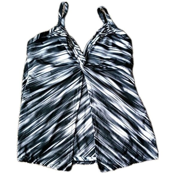 Miraclesuit Warp Speed Love Knot Tankini Swim Top Size 10  Black White Underwire - Picture 1 of 9